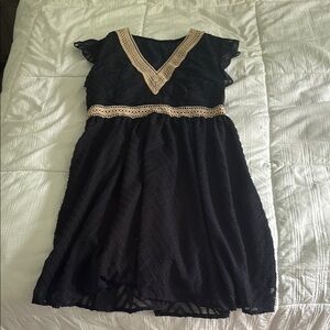 Elegant Black Kids Dress with Lace Trim